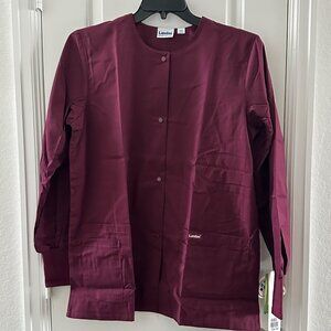 Landau True Hues Womens Burgundy Snap Front Scrub Jacket Medium Polyester/Cotton